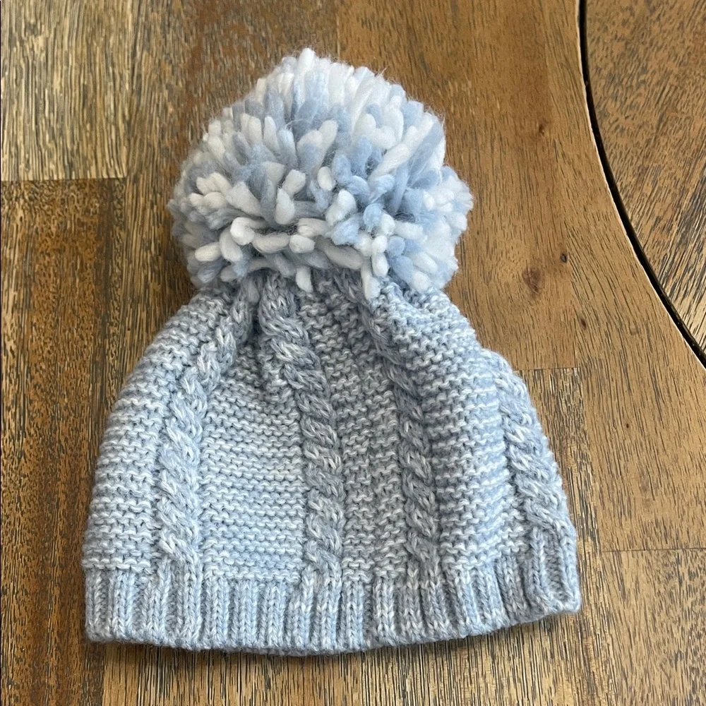 Cozy Blue Knit Baby Hat and Booties Set Star Pom Pom Newborn‎ Beanie